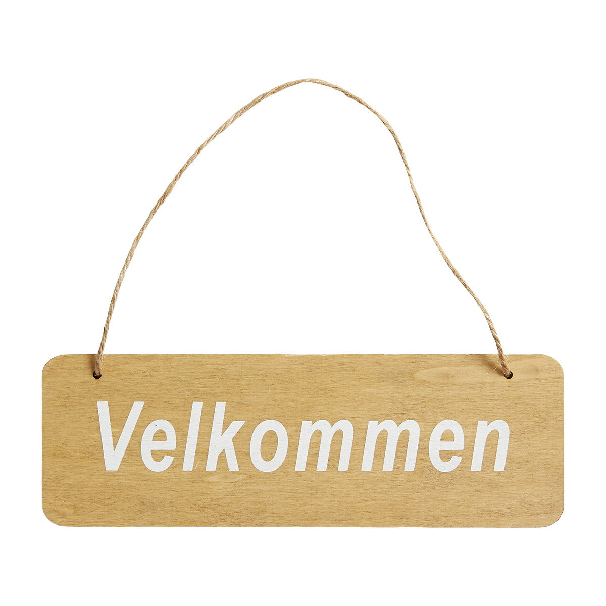 Speedtsberg hængeskilt i lyst træ med teksten Velkommen